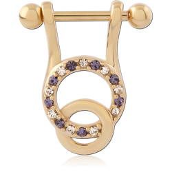 GOLD PVD 18K COATED SURGICAL STEEL GRADE 316L JEWELED CARTILAGE SHIELD
