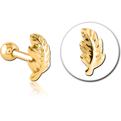 GOLD PVD COATED SURGICAL STEEL GRADE 316L TRAGUS MICRO BARBELL - LEAF