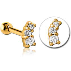 GOLD PVD COATED SURGICAL STEEL GRADE 316L JEWELED TRAGUS MICRO BARBELL
