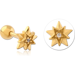 GOLD PVD COATED SURGICAL STEEL GRADE 316L JEWELED TRAGUS MICRO BARBELL