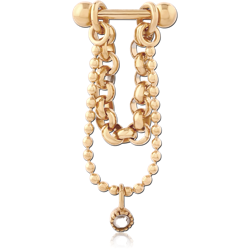 GOLD PVD COATED SURGICAL STEEL GRADE 316L TRAGUS MICRO BARBELL WITH CHAIN