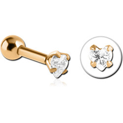 GOLD PVD COATED SURGICAL STEEL GRADE 316L HEART  PRONG SET JEWELED TRAGUS MICRO BARBELL FOR RHONA SUTTON