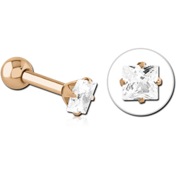 GOLD PVD COATED SURGICAL STEEL GRADE 316L SQUARE PRONG SET JEWELED TRAGUS MICRO BARBELL