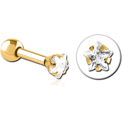 GOLD PVD COATED SURGICAL STEEL GRADE 316L STAR PRONG SET JEWELED TRAGUS MICRO BARBELL