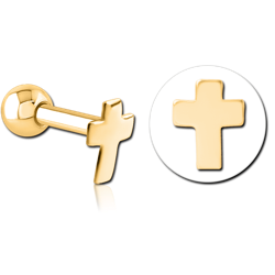 GOLD PVD COATED SURGICAL STEEL GRADE 316L CROSS TRAGUS MICRO BARBELL