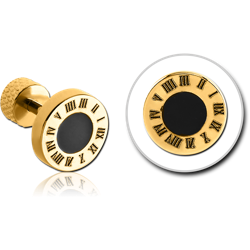 GOLD PVD COATED SURGICAL STEEL GRADE 316L ROMAN CLOCK BUTTON TRAGUS BARBELL