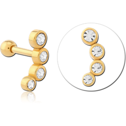 GOLD PVD COATED SURGICAL STEEL GRADE 316L JEWELED TRAGUS MICRO BARBELL