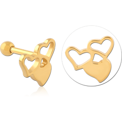 GOLD PVD COATED SURGICAL STEEL GRADE 316L TRAGUS MICRO BARBELL - HEARTS