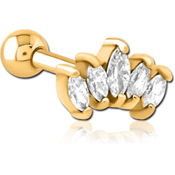 GOLD PVD COATED SURGICAL STEEL GRADE 316L JEWELED TRAGUS MICRO BARBELL