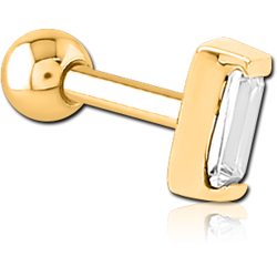 GOLD PVD COATED SURGICAL STEEL GRADE 316L JEWELED TRAGUS MICRO BARBELL - SQUARE