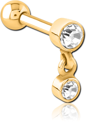 GOLD PVD COATED SURGICAL STEEL GRADE 316L JEWELED TRAGUS MICRO BARBELL