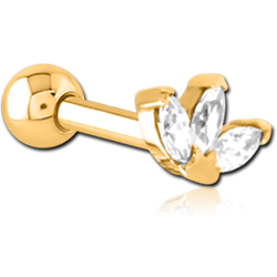 GOLD PVD COATED SURGICAL STEEL GRADE 316L JEWELED TRAGUS MICRO BARBELL