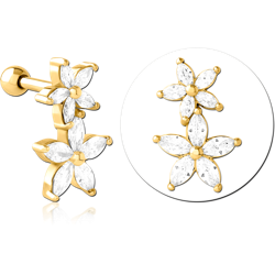 GOLD PVD COATED SURGICAL STEEL GRADE 316L JEWELED TRAGUS MICRO BARBELL