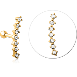 GOLD PVD COATED SURGICAL STEEL GRADE 316L JEWELED TRAGUS MICRO BARBELL