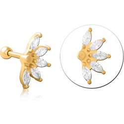 GOLD PVD COATED SURGICAL STEEL GRADE 316L JEWELED TRAGUS MICRO BARBELL