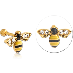 GOLD PVD COATED SURGICAL STEEL GRADE 316L JEWELED TRAGUS MICRO BARBELL - BEE