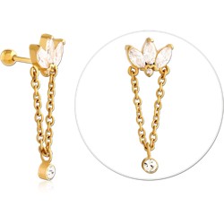 GOLD PVD COATED SURGICAL STEEL GRADE 316L JEWELED TRAGUS MICRO BARBELL