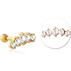 GOLD PVD COATED SURGICAL STEEL GRADE 316L JEWELED TRAGUS MICRO BARBELL