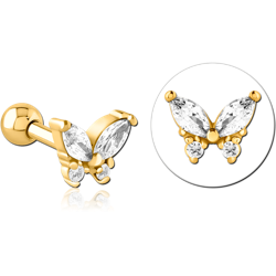 GOLD PVD COATED SURGICAL STEEL GRADE 316L JEWELED TRAGUS MICRO BARBELL