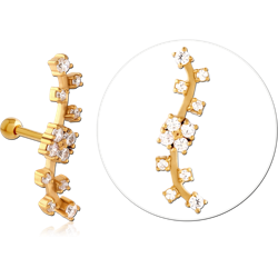 GOLD PVD COATED SURGICAL STEEL GRADE 316L JEWELED TRAGUS MICRO BARBELL