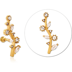 GOLD PVD COATED SURGICAL STEEL GRADE 316L JEWELED TRAGUS MICRO BARBELL