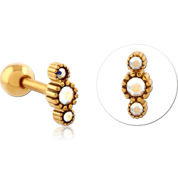 GOLD PVD COATED SURGICAL STEEL GRADE 316L JEWELED TRAGUS MICRO BARBELL