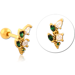 GOLD PVD COATED SURGICAL STEEL GRADE 316L JEWELED TRAGUS MICRO BARBELL