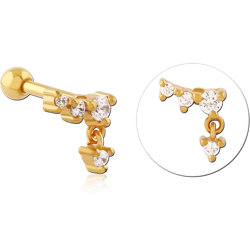 GOLD PVD COATED SURGICAL STEEL GRADE 316L JEWELED TRAGUS MICRO BARBELL