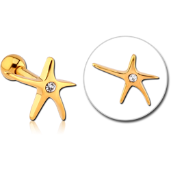 GOLD PVD COATED SURGICAL STEEL GRADE 316L STAR JEWELED TRAGUS MICRO BARBELL
