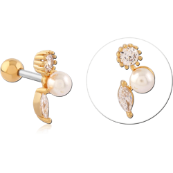 GOLD PVD COATED SURGICAL STEEL GRADE 316L JEWELED TRAGUS MICRO BARBELL SPECIAL NEW DESIGN