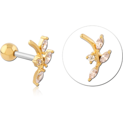 GOLD PVD COATED SURGICAL STEEL GRADE 316L JEWELED TRAGUS MICRO BARBELL SPECIAL NEW DESIGN