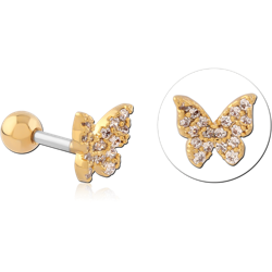 GOLD PVD COATED SURGICAL STEEL GRADE 316L JEWELED TRAGUS MICRO BARBELL SPECIAL NEW DESIGN