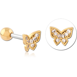 GOLD PVD COATED SURGICAL STEEL GRADE 316L JEWELED TRAGUS MICRO BARBELL