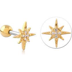 GOLD PVD COATED SURGICAL STEEL GRADE 316L JEWELED TRAGUS MICRO BARBELL SPECIAL NEW DESIGN