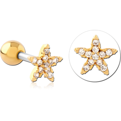 GOLD PVD COATED SURGICAL STEEL GRADE 316L JEWELED TRAGUS MICRO BARBELL SPECIAL NEW DESIGN