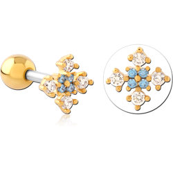 GOLD PVD COATED SURGICAL STEEL GRADE 316L JEWELED TRAGUS MICRO BARBELL SPECIAL NEW DESIGN