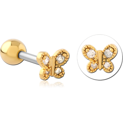 GOLD PVD COATED SURGICAL STEEL GRADE 316L JEWELED TRAGUS MICRO BARBELL SPECIAL NEW DESIGN