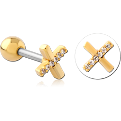 GOLD PVD COATED SURGICAL STEEL GRADE 316L JEWELED TRAGUS MICRO BARBELL SPECIAL NEW DESIGN