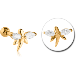 GOLD PVD COATED SURGICAL STEEL GRADE 316L JEWELED TRAGUS MICRO BARBELL