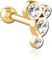 GOLD PVD COATED SURGICAL STEEL GRADE 316L JEWELED TRAGUS MICRO BARBELL