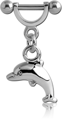SURGICAL STEEL GRADE 316L HELIX SHIELD WITH RHODIUM PLATED DOLPHIN CHARM