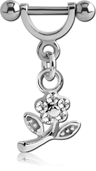 SURGICAL STEEL GRADE 316L HELIX SHIELD WITH RHODIUM PLATED JEWELED FLOWER CHARM