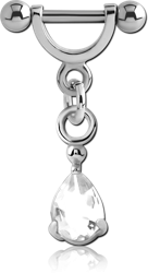 SURGICAL STEEL GRADE 316L HELIX SHIELD WITH RHODIUM PLATED JEWELED CHARM
