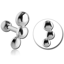 SURGICAL STEEL GRADE 316L TRIPLE BALL TRAGUS BARBELL