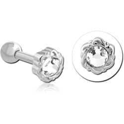 SURGICAL STEEL GRADE 316L JEWELED TRAGUS MICRO BARBELL - FLOWER