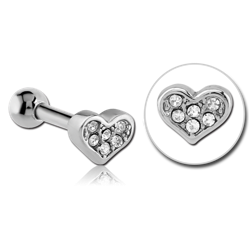 SURGICAL STEEL GRADE 316L JEWELED TRAGUS MICRO BARBELL - HEART