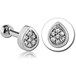 SURGICAL STEEL GRADE 316L JEWELED TRAGUS MICRO BARBELL - DROP