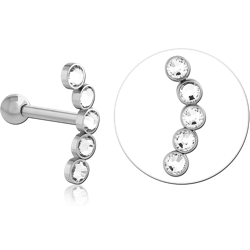 SURGICAL STEEL GRADE 316L 5 PREMIUM CRYSTAL JEWELED TRAGUS MICRO BARBELL