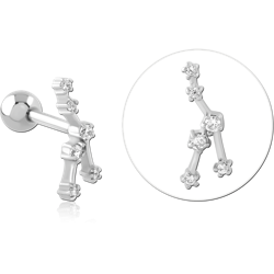 SURGICAL STEEL GRADE 316L JEWELED TRAGUS MICRO BARBELL