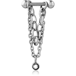 SURGICAL STEEL GRADE 316L TRAGUS MICRO BARBELL WITH CHAIN